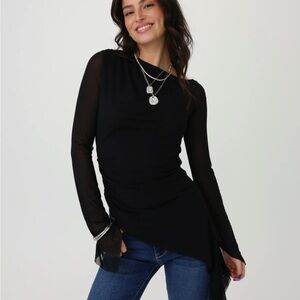 Black Asymmetrical Long Sleeve Top